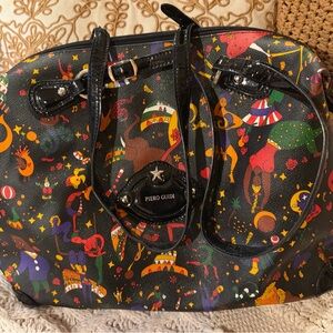 Piero Guidi Magic Circus Italy patent leather coat canvas handbag satchel funky